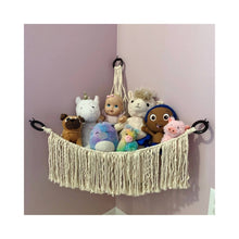 Load image into Gallery viewer, Uniquely display your kids favorite stuffed animals. This stylishly fun macrame Homie Hammock in the corner of their room will help keep their room organized so they know right where to find their pals for cuddle time.