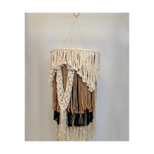 Load image into Gallery viewer, This eloquent chandelier looks stunning from an elevated ceiling or hung in the corner of any room. The multilayers of fringe are made with 100% recycled cotton cord.
