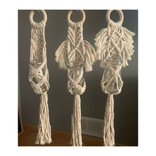 Load image into Gallery viewer, These macrame propagation hangers come in three different styles. They can be hung stand alone or displayed together.
