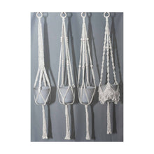 Load image into Gallery viewer, The Golden Collection macrame plant hangers Dorthy, Sophia, Rose and Blanche. All held together at the top with a wooden ring. Each macrame plant hanger uses 100% eco-friendly cotton cord.
